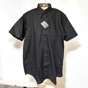 Oleg Cassini Men's Short Sleeve Shirt Solid Black Button Up Pocket Size 15.5 NWT